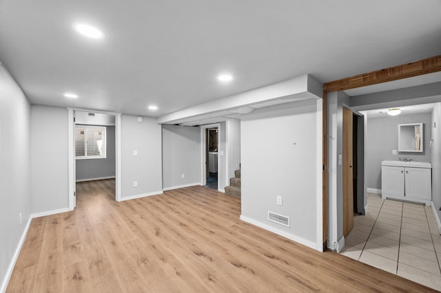 3806 Jackson St NE, Columbia Heights, MN 55421 - finished basement with stairway, recessed lighting, baseboards, and light wood-type flooring