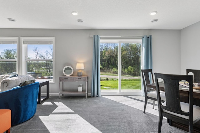 carpeted living area with recessed lighting