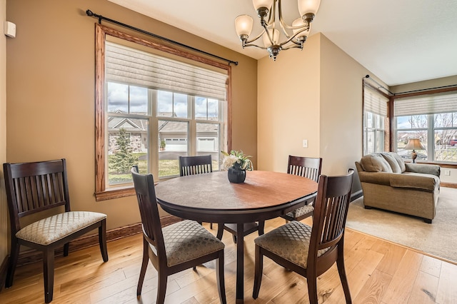 20620 Everton Way N, Forest Lake, MN 55025 - dining space featuring a chandelier, light wood finished floors, and baseboards