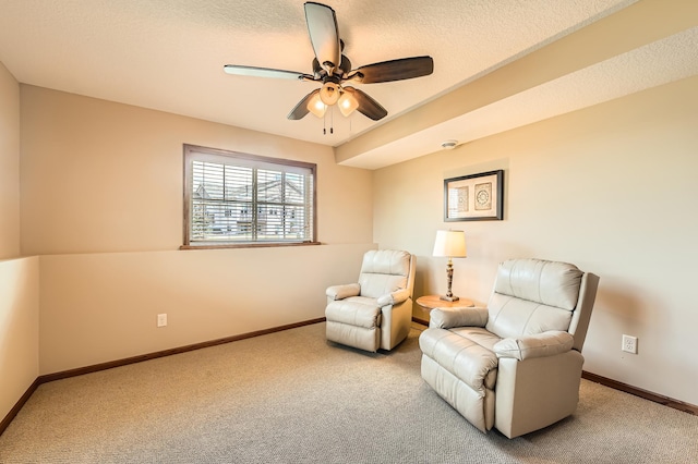 20620 Everton Way N, Forest Lake, MN 55025 - living area featuring carpet flooring, ceiling fan, baseboards, and a textured ceiling