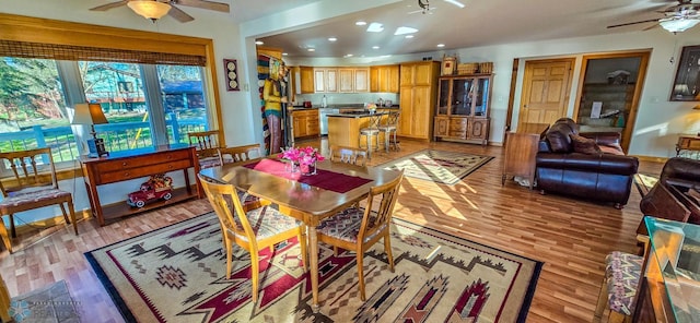 29972 293rd St, Little Elbow Twp, MN 56589 - dining area featuring a ceiling fan, light wood-style floors, and recessed lighting