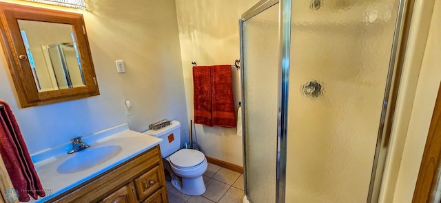 29972 293rd St, Little Elbow Twp, MN 56589 - full bathroom with a stall shower, vanity, toilet, and tile patterned floors