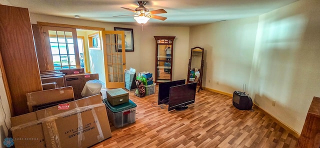 29972 293rd St, Little Elbow Twp, MN 56589 - office area featuring light wood finished floors, ceiling fan, and baseboards