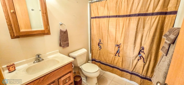 29972 293rd St, Little Elbow Twp, MN 56589 - bathroom with toilet, tile patterned floors, vanity, and curtained shower