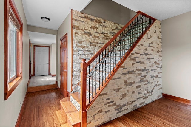 28008 Lake Diann Rd, Baldwin Twp, MN 55398 - staircase with hardwood / wood-style floors and baseboards