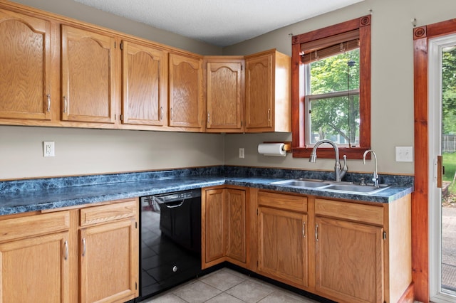 28008 Lake Diann Rd, Baldwin Twp, MN 55398 - kitchen featuring black dishwasher, dark countertops, and light tile patterned floors
