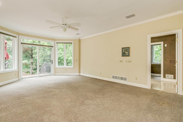 17 Lake Ct, North Oaks, MN 55127 - carpeted empty room with crown molding, a ceiling fan, and plenty of natural light