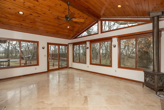 34126 County 115, Canton Twp, MN 55939 - unfurnished sunroom with a wood stove