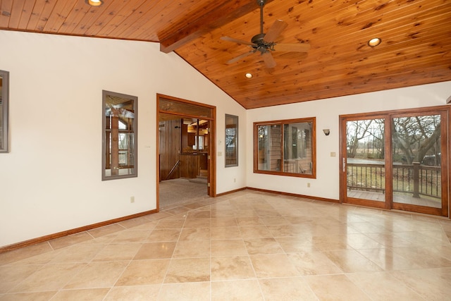 34126 County 115, Canton Twp, MN 55939 - spare room with wooden ceiling, baseboards, light tile patterned floors, recessed lighting, and a ceiling fan