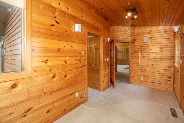34126 County 115, Canton Twp, MN 55939 - hall with wooden walls, wood ceiling, and light wood-type flooring