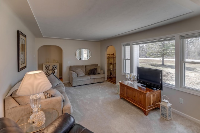 2730 State 371 SW, Pine River, MN 56474 - living area with plenty of natural light, baseboards, arched walkways, and light colored carpet