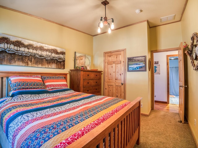 23660 Cap Endres Rd NE, Cass Lake, MN 56633 - bedroom featuring light carpet, ornamental molding, and baseboards