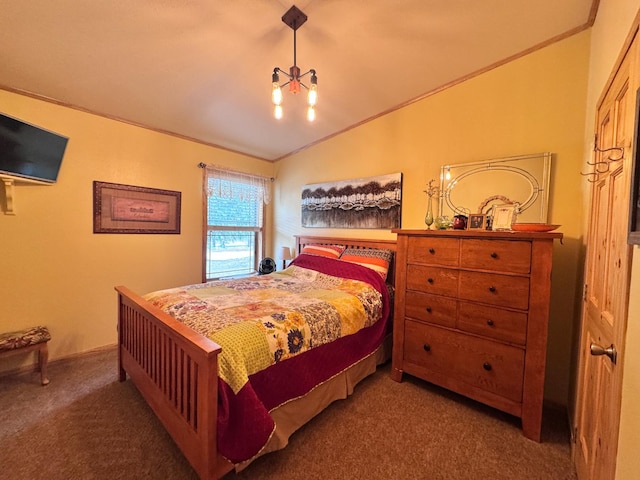 23660 Cap Endres Rd NE, Cass Lake, MN 56633 - bedroom featuring carpet, lofted ceiling, and ornamental molding
