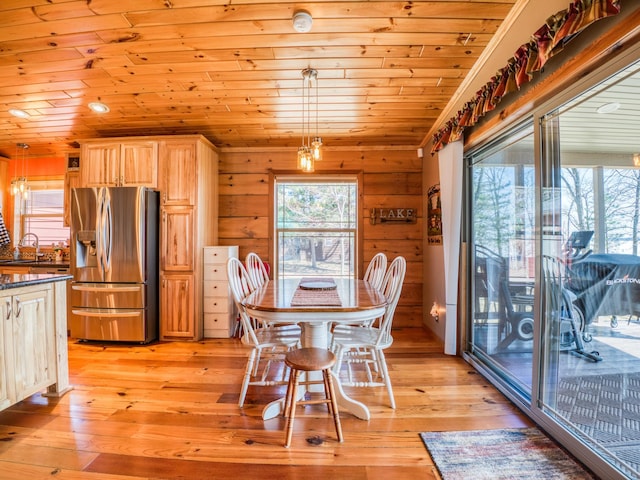 23660 Cap Endres Rd NE, Cass Lake, MN 56633 - dining room featuring wood ceiling and light wood finished floors