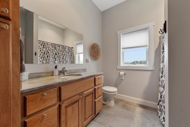 6570 Chester Ave, Webster Twp, MN 55057 - bathroom featuring a healthy amount of sunlight, baseboards, vanity, and toilet