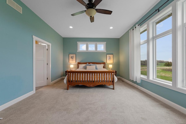 6570 Chester Ave, Webster Twp, MN 55057 - carpeted bedroom featuring recessed lighting, baseboards, visible vents, and a ceiling fan