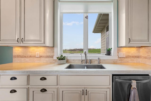 6570 Chester Ave, Webster Twp, MN 55057 - kitchen featuring light countertops, backsplash, a sink, and dishwasher