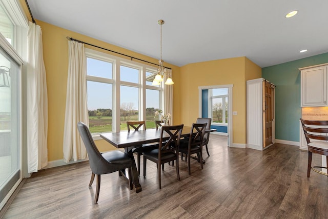 6570 Chester Ave, Webster Twp, MN 55057 - dining area featuring dark wood-style flooring, baseboards, and an inviting chandelier