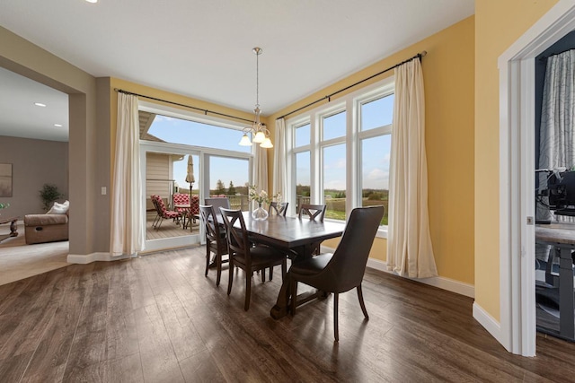 6570 Chester Ave, Webster Twp, MN 55057 - dining area with an inviting chandelier, baseboards, recessed lighting, and dark wood-style flooring