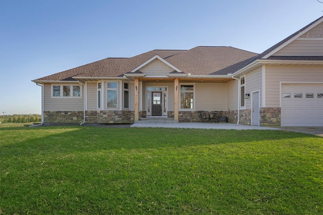 6570 Chester Ave, Webster Twp, MN 55057 - craftsman house featuring stone siding, a front lawn, and an attached garage