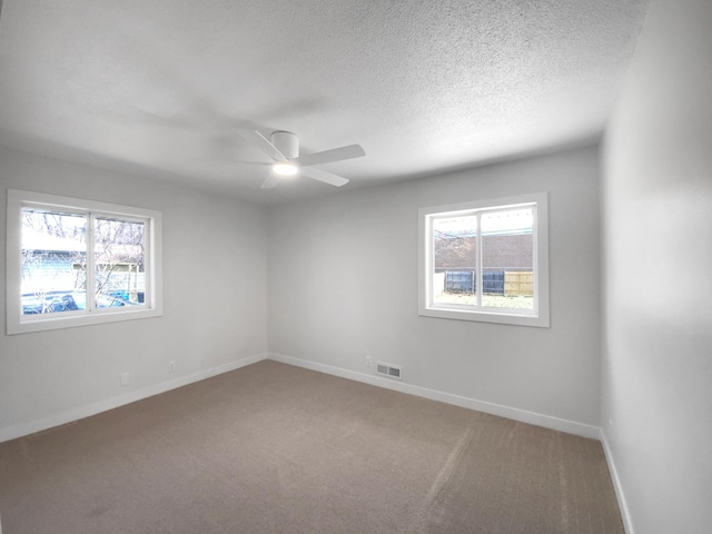 11601 Wren St NW, Coon Rapids, MN 55433 - empty room with light colored carpet, a ceiling fan, baseboards, and a textured ceiling