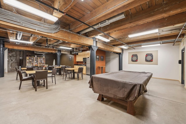 game room with pool table and concrete floors