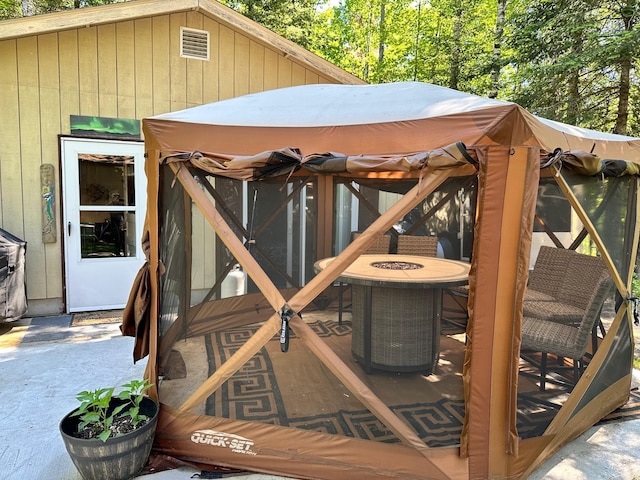 wooden terrace with cooling unit