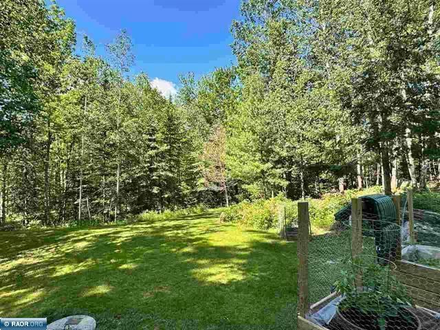 view of yard featuring a forest view
