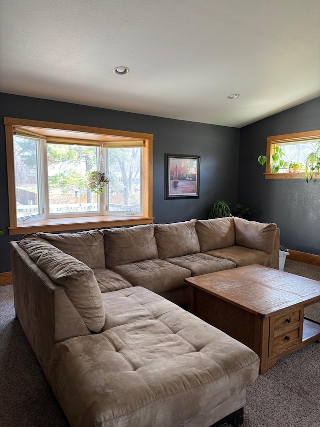 601 Maplewood Dr SE, Pelican Rapids, MN 56572 - living room with carpet, baseboards, and recessed lighting