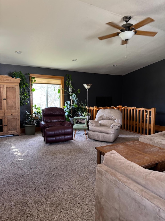 601 Maplewood Dr SE, Pelican Rapids, MN 56572 - carpeted living area with ceiling fan
