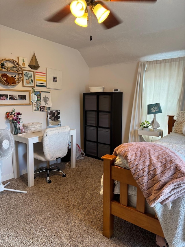 601 Maplewood Dr SE, Pelican Rapids, MN 56572 - carpeted bedroom with lofted ceiling and ceiling fan