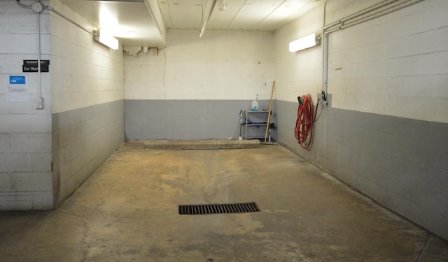 below grade area with concrete block wall and visible vents