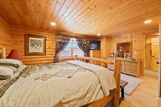 2746 Swift Ln NW, Hackensack, MN 56452 - bedroom featuring wood ceiling, light wood-style floors, recessed lighting, and log walls