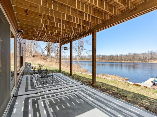 view of patio / terrace with a water view