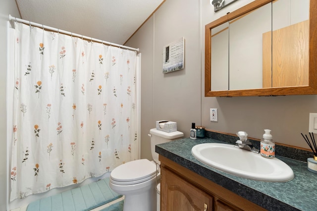 full bathroom featuring vanity, toilet, and a shower with curtain