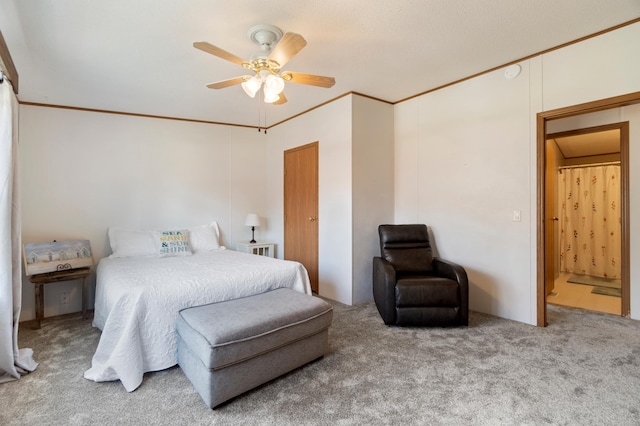 bedroom featuring ceiling fan and carpet flooring