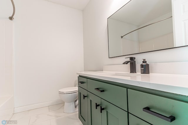 3463 Loberg Dr, West Fargo, ND 58078 - full bath featuring vanity, toilet, marble look tile flooring, and bathtub / shower combination