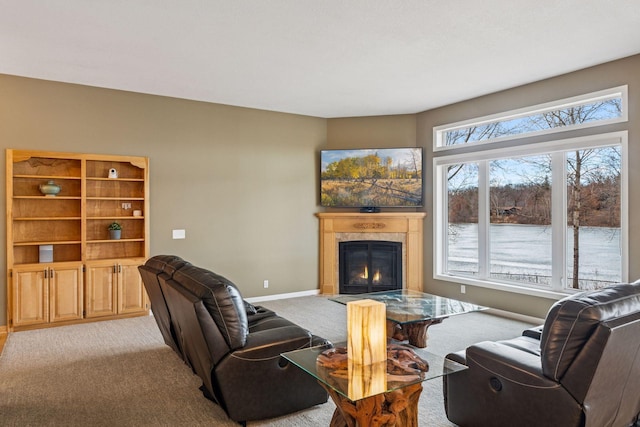 5320 132nd St W, Apple Valley, MN 55124 - living area with a glass covered fireplace, baseboards, and light carpet