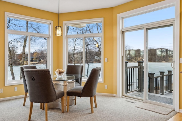 5320 132nd St W, Apple Valley, MN 55124 - dining room featuring baseboards, a healthy amount of sunlight, and light colored carpet