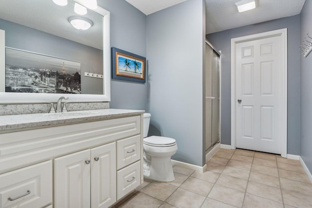 5320 132nd St W, Apple Valley, MN 55124 - bathroom featuring tile patterned floors, a stall shower, a textured ceiling, and toilet