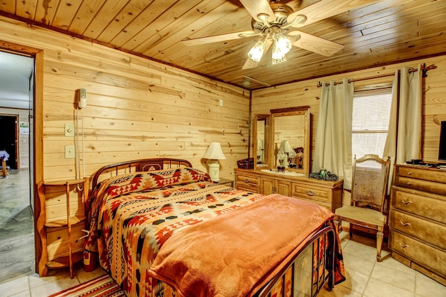 6775 State 87 SW, Backus, MN 56435 - bedroom featuring light tile patterned flooring, wood walls, and wooden ceiling
