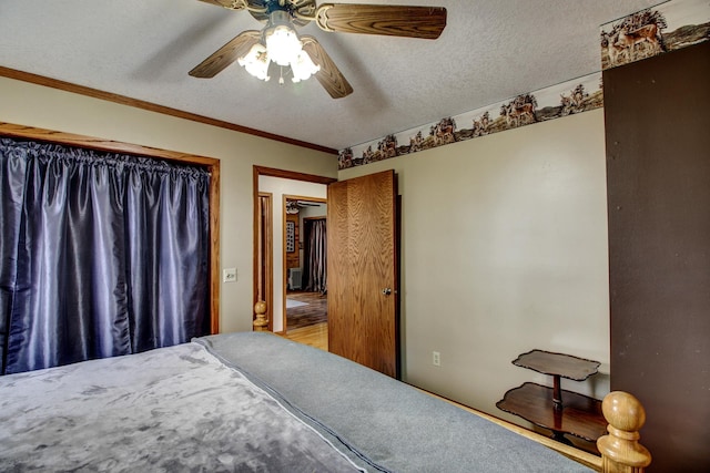 6775 State 87 SW, Backus, MN 56435 - bedroom featuring a ceiling fan and a textured ceiling