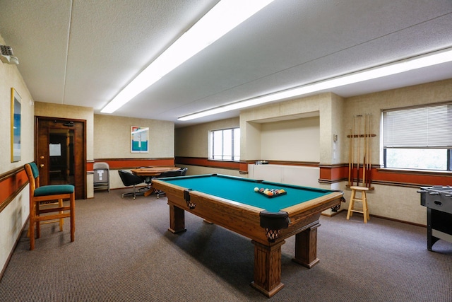 recreation room featuring carpet flooring and pool table