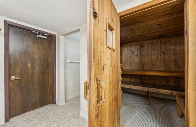 view of sauna with baseboards
