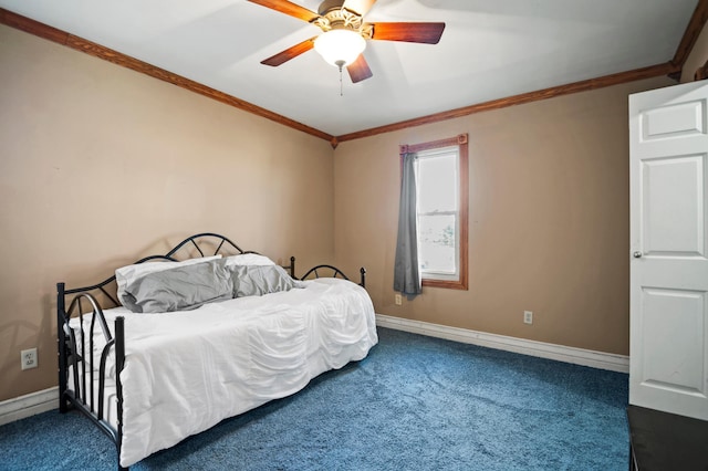 13150 345th Ave, Waseca, MN 56093 - carpeted bedroom featuring ceiling fan, baseboards, and ornamental molding