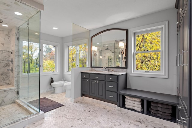 2012 Pine Ridge Dr W, Saint Paul, MN 55118 - full bathroom featuring baseboards, a bidet, a marble finish shower, and vanity