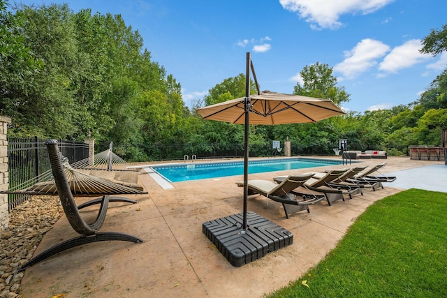 2012 Pine Ridge Dr W, Saint Paul, MN 55118 - view of swimming pool with a fenced in pool, fence, a diving board, and a patio area