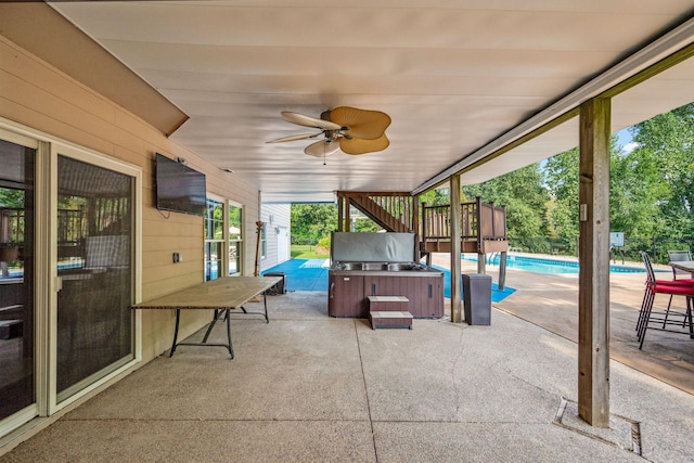 2012 Pine Ridge Dr W, Saint Paul, MN 55118 - view of patio with a hot tub, ceiling fan, and an outdoor pool