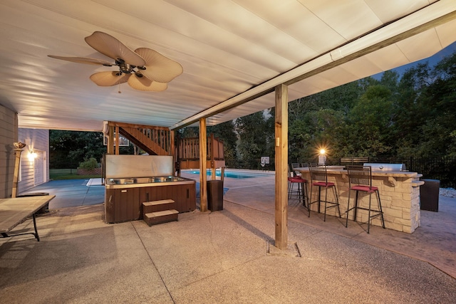 2012 Pine Ridge Dr W, Saint Paul, MN 55118 - view of patio with stairs, ceiling fan, outdoor dry bar, and a fenced in pool