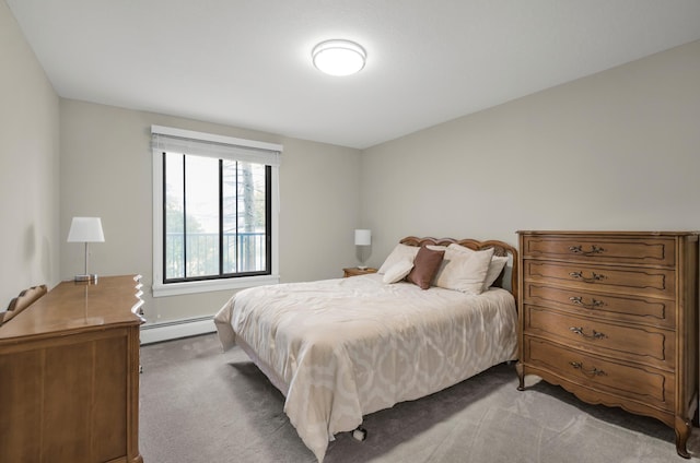 bedroom featuring a baseboard radiator and carpet floors